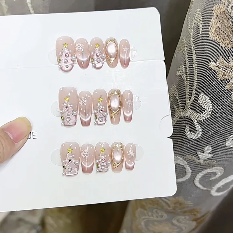 Decorative Press-On Nail Set with Holiday-Themed Designs Stornfield