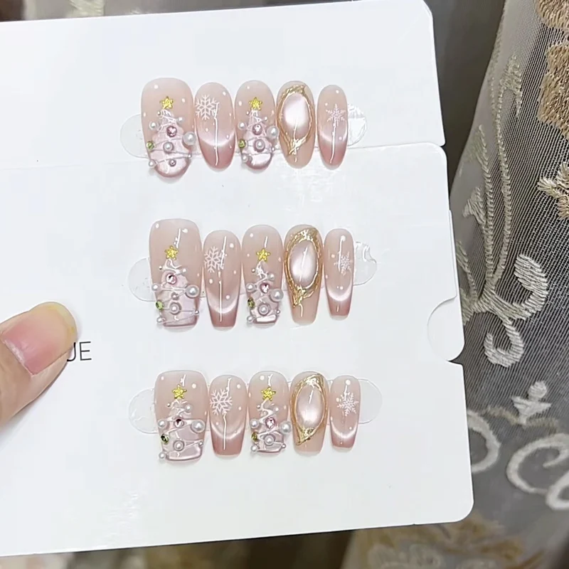 Decorative Press-On Nail Set with Holiday-Themed Designs Stornfield