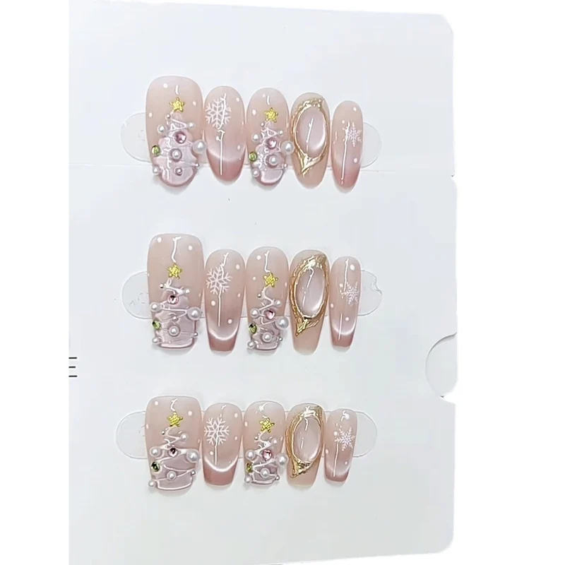 Decorative Press-On Nail Set with Holiday-Themed Designs Stornfield