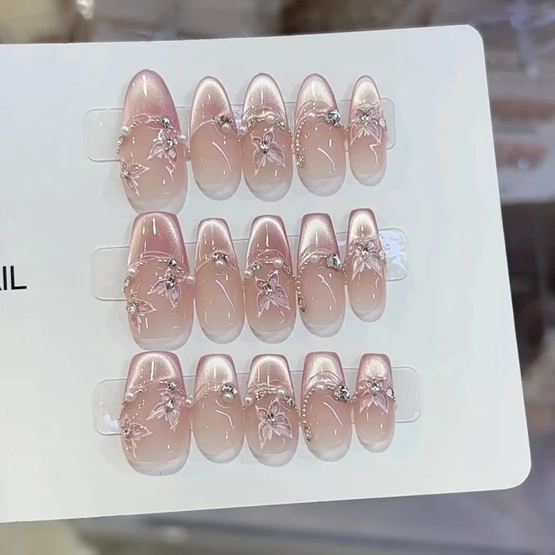 Decorative Press-On Nail Set with Floral Embellishments Stornfield