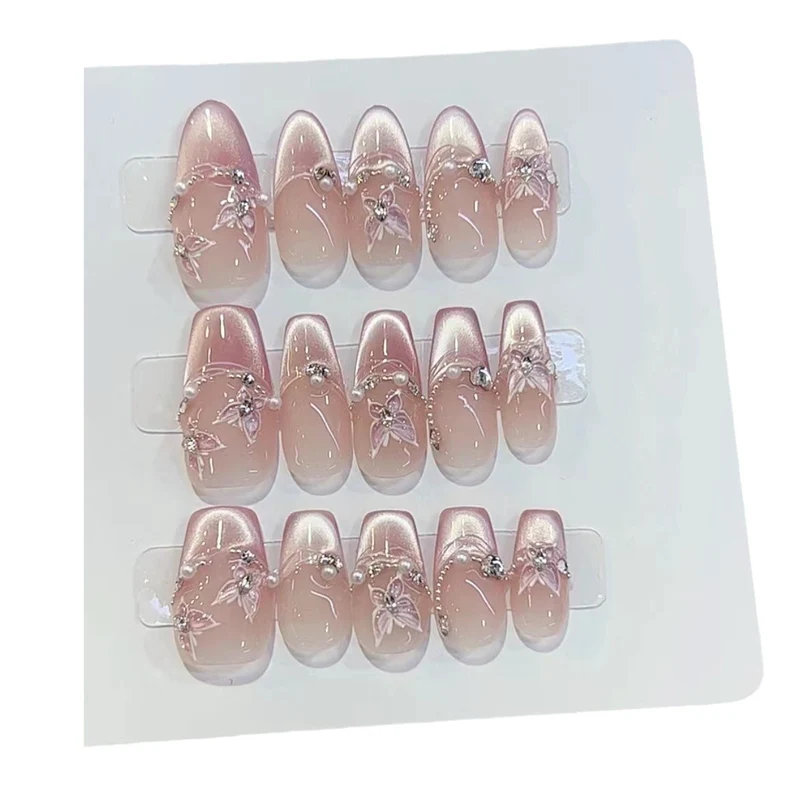 Decorative Press-On Nail Set with Floral Embellishments Stornfield