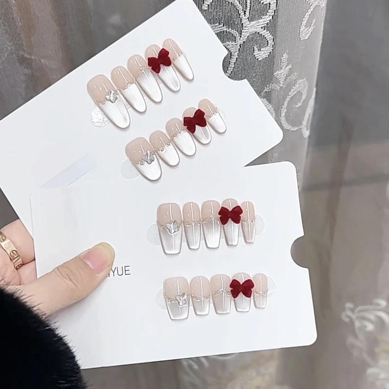 Decorative Press-On Nail Set with Elegant Bow Accents Stornfield