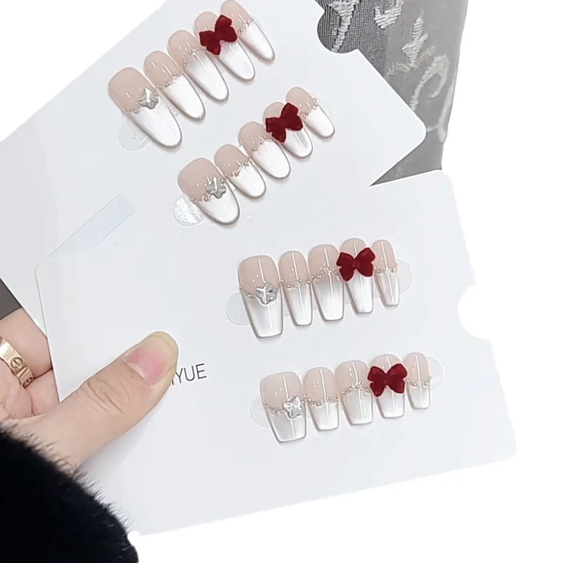 Decorative Press-On Nail Set with Elegant Bow Accents Stornfield