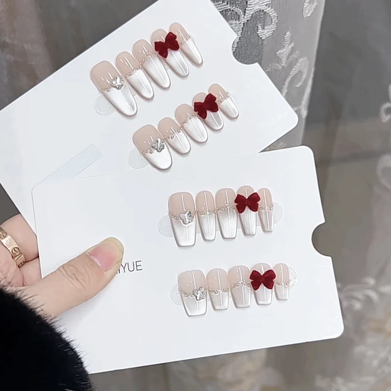 Decorative Press-On Nail Set with Elegant Bow Accents Stornfield