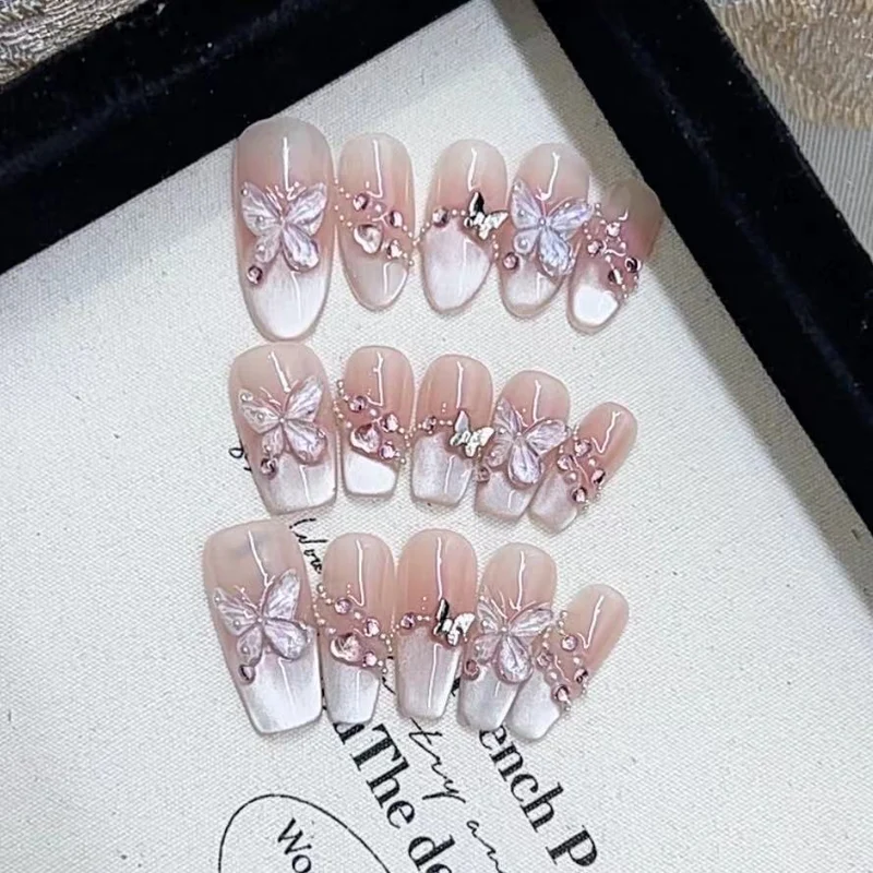 Decorative Press-On Nail Set with Butterfly and Floral Accents Stornfield