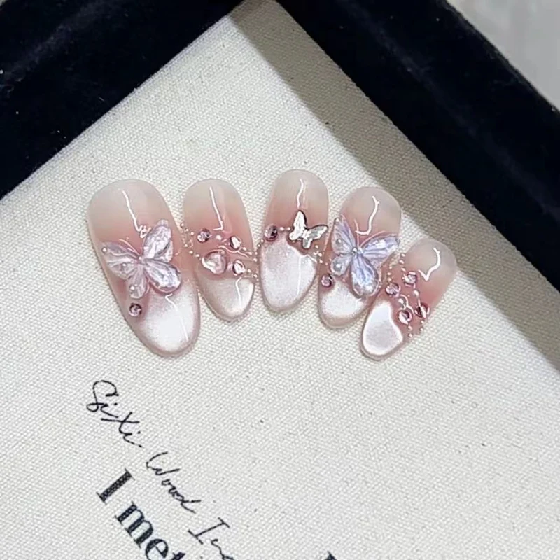 Decorative Press-On Nail Set with Butterfly and Floral Accents Stornfield