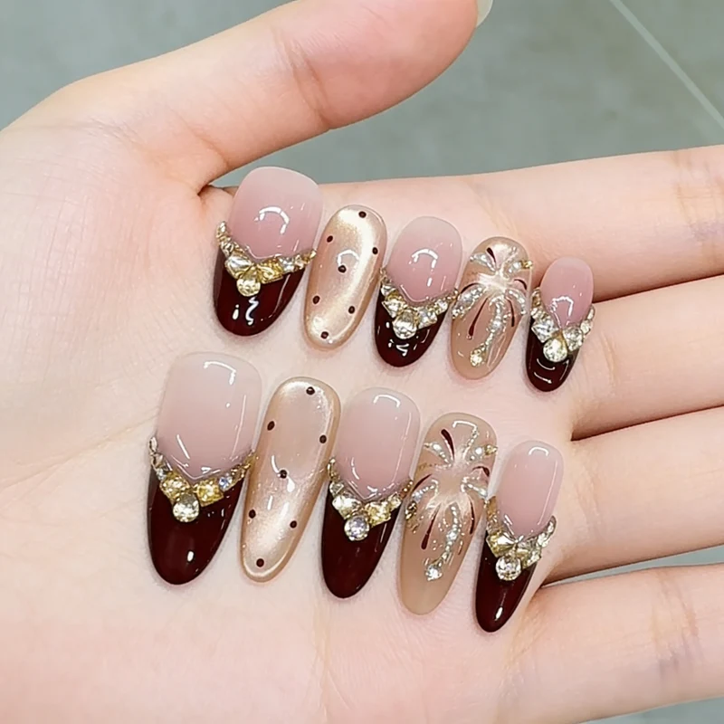 Decorative Press-On Nail Art Set with Luxurious Gem Accents Stornfield