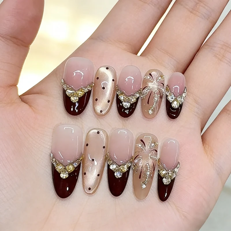 Decorative Press-On Nail Art Set with Luxurious Gem Accents Stornfield
