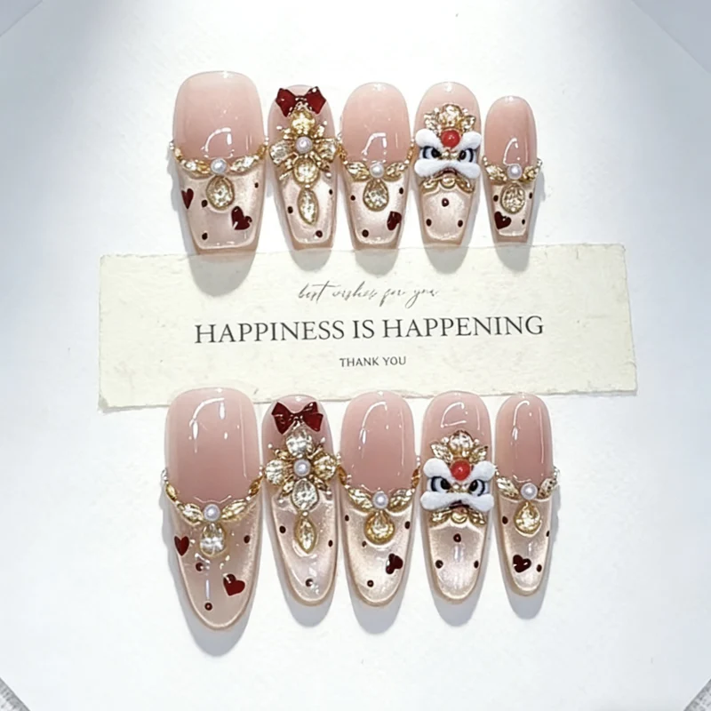 Decorative Press-On Nail Art Set with Heart and Gem Accents Stornfield