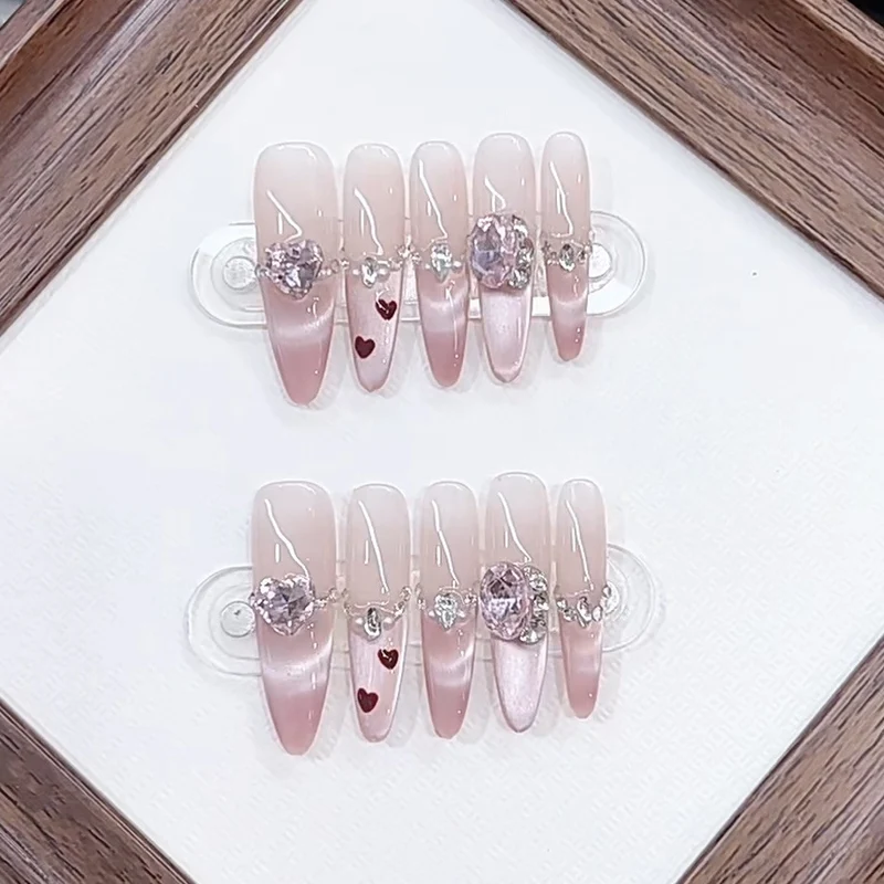 Decorative Press-On Nail Art Set with Heart and Gem Accents Stornfield