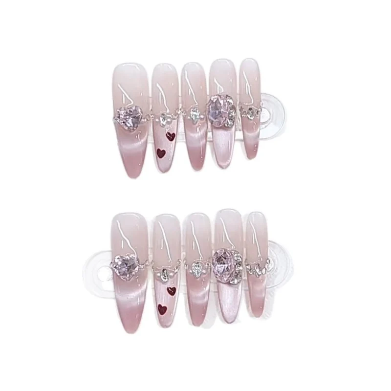 Decorative Press-On Nail Art Set with Heart and Gem Accents Stornfield