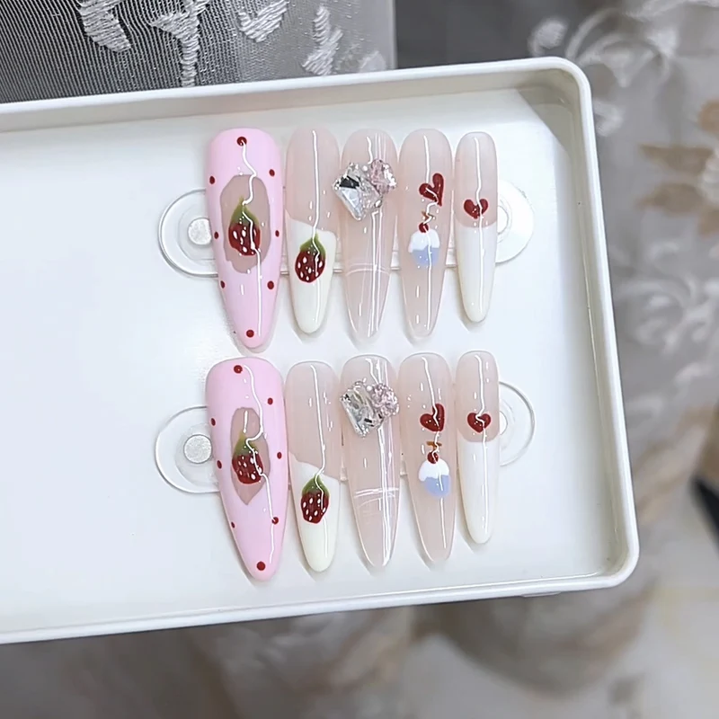 Decorative Press-On Nail Art Set with Fruit and Gem Accents Stornfield