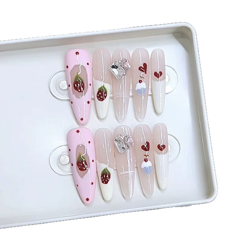 Decorative Press-On Nail Art Set with Fruit and Gem Accents Stornfield