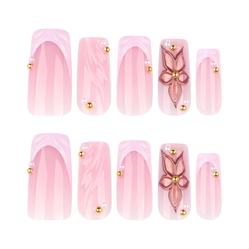 Artistic acrylic nails with flower design and glitter variations Stornfield