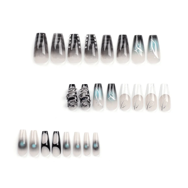 Artistic acrylic nails in elegant ombre design with elaborate details Stornfield