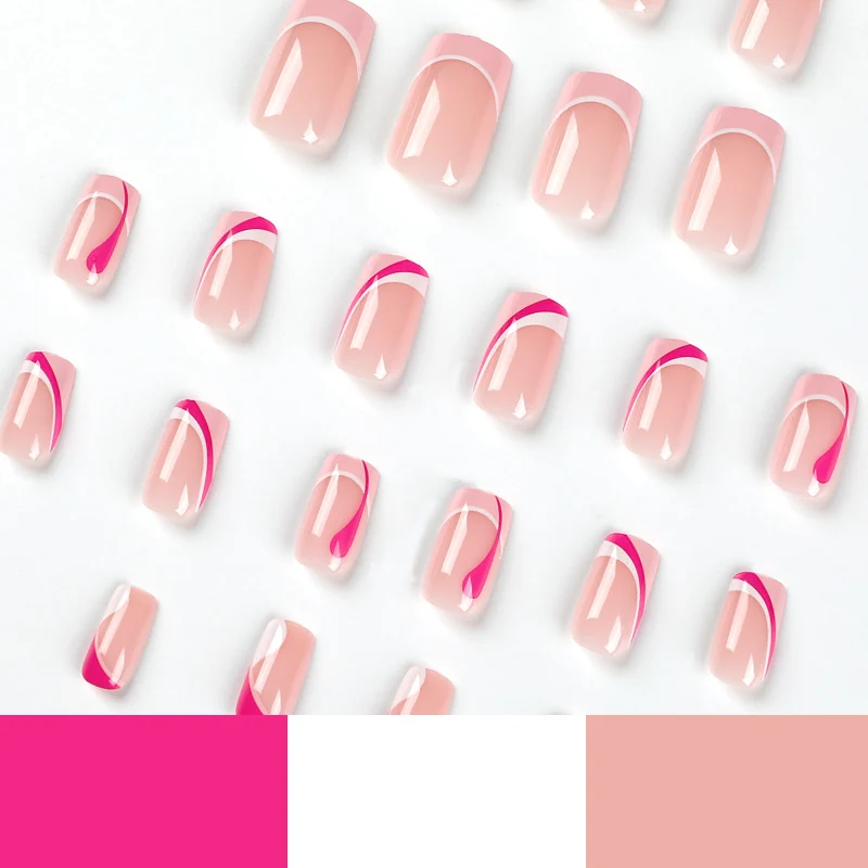 Acrylic nail extensions with elegant gradient and curved accents Stornfield