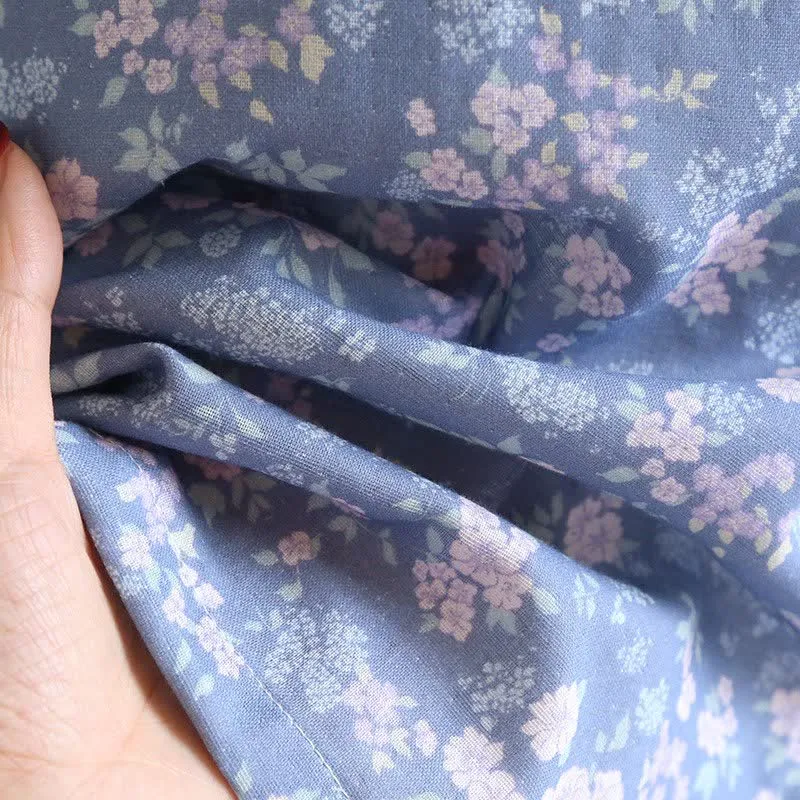 Rustikaler blauer Kimono-Bademantel aus Baumwolle mit Blumenmuster