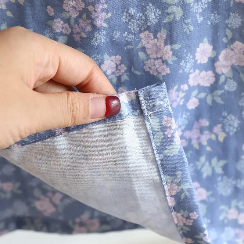 Rustikaler blauer Kimono-Bademantel aus Baumwolle mit Blumenmuster