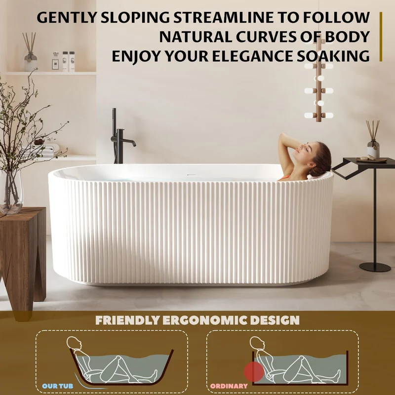 Garvee Vasca da Bagno in Acrilico Freestanding 170 cm Profonda con Supporto Lombare Bianco per Bagno Moderno