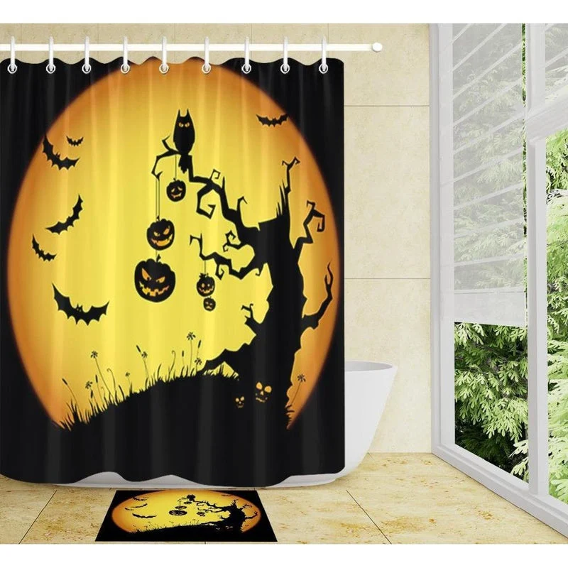 Duschvorhang Halloween Fledermäuse und Kürbisse
