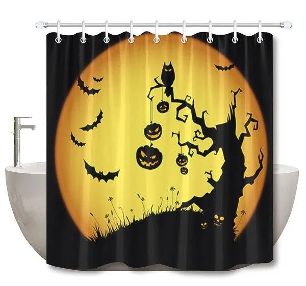 Duschvorhang Halloween Fledermäuse und Kürbisse
