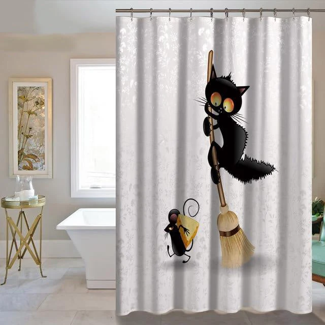 Duschvorhang lustige schwarze Katze Hexe