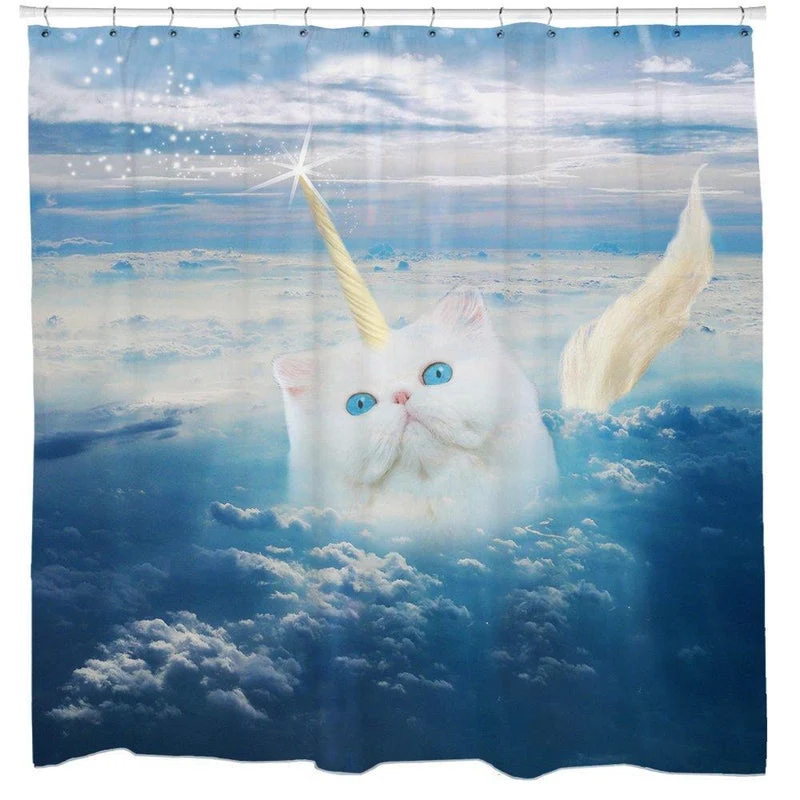 Duschvorhang Katzen Einhorn in den Wolken