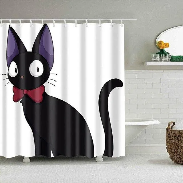 Duschvorhang schwarze Anime Katze Cartoon