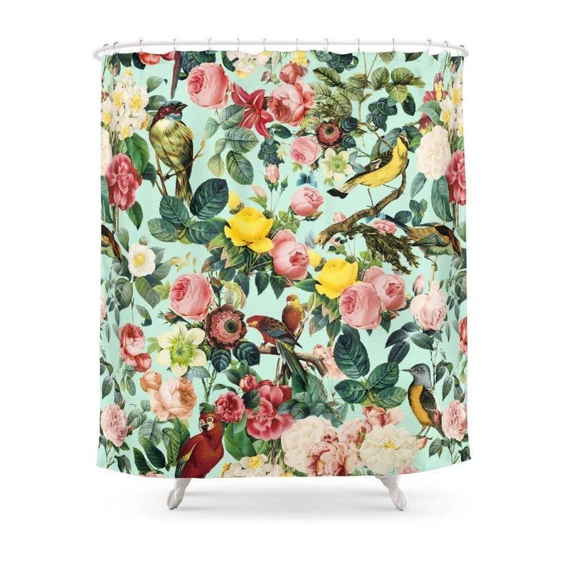 Duschvorhang Vintage Vögel und Blumen