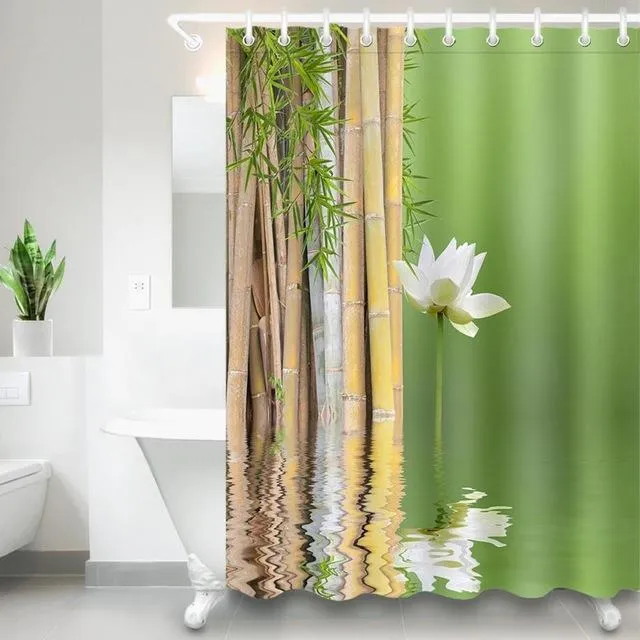 Duschvorhang Bambus und Lotusblume Design