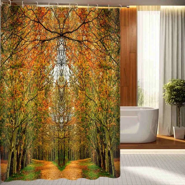 Duschvorhang Herbstwald mit orangem Baum