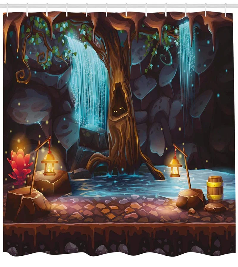 Duschvorhang magischer Baum mit Wasserfall