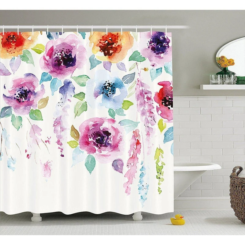 Duschvorhang mit Blumen im Aquarellstil