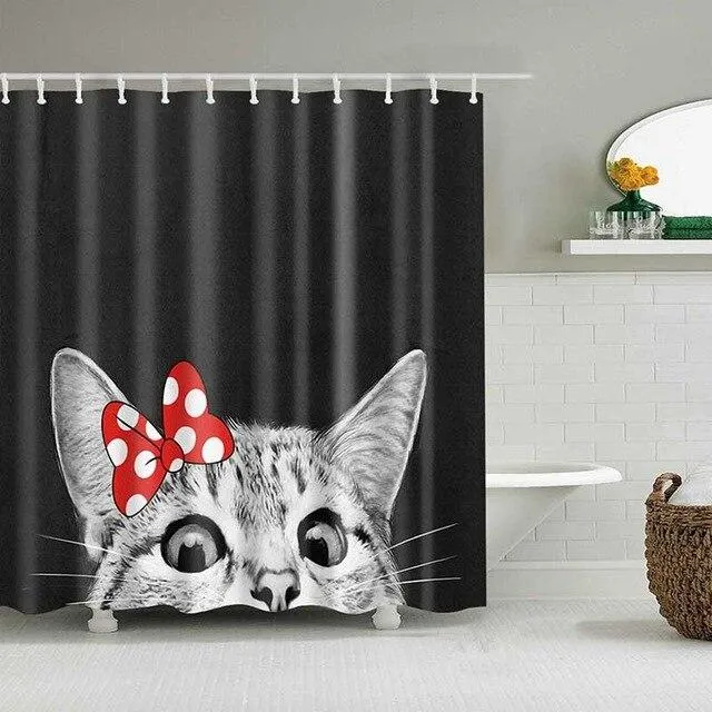 Duschvorhang süße Katze mit Schleife