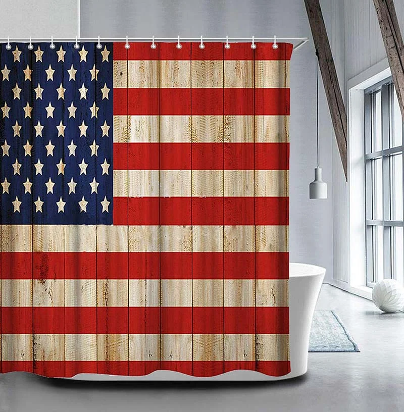 Duschvorhang amerikanische Flagge in Holzoptik