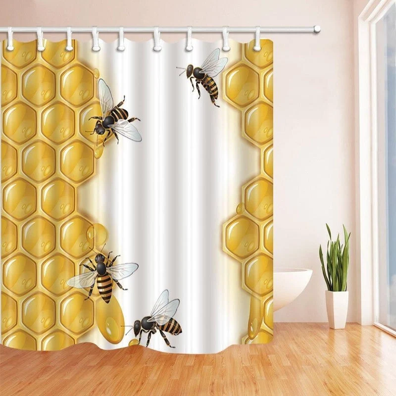 Duschvorhang Bienen auf einer Honigwabe