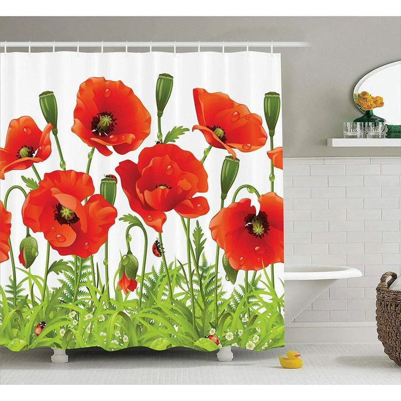 Duschvorhang mit Mohnblumen auf Wiese