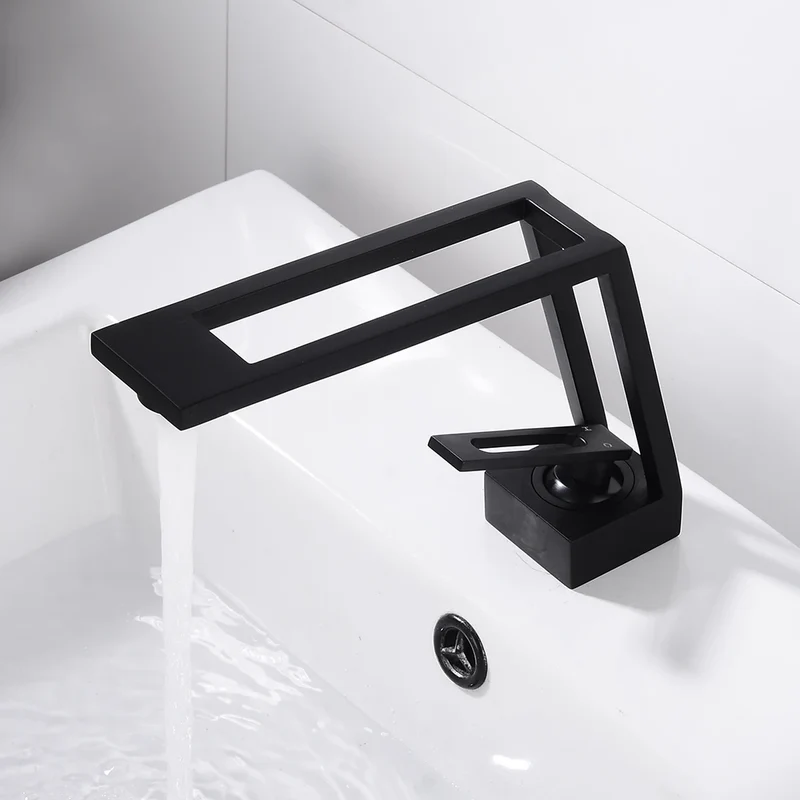 WaveLine Wasserfall Waschtischarmatur – Einhebelmischer für Warm & Kalt, modernes Design in Schwarz/Chrom/Weiß/Gold