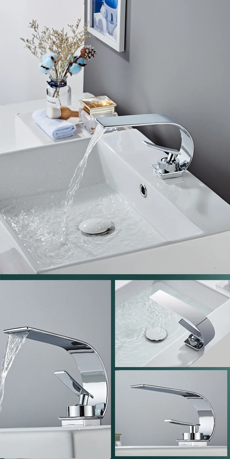 WaveLine Wasserfall Waschtischarmatur – Einhebelmischer für Warm & Kalt, modernes Design in Schwarz/Chrom/Weiß/Gold