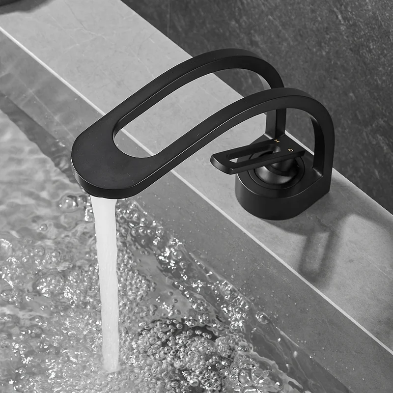 WaveLine Wasserfall Waschtischarmatur – Einhebelmischer für Warm & Kalt, modernes Design in Schwarz/Chrom/Weiß/Gold