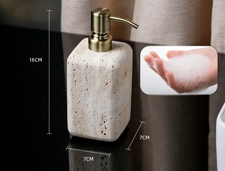 Travertine Élégance Badezimmer-Set – 6-teiliges Luxus-Set aus Beige Naturstein für Zuhause & Hotel