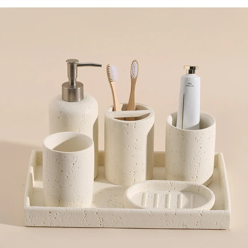 ZenTerra Wabi-Sabi Badezimmer-Set– Europäische Naturstein-Accessoires
