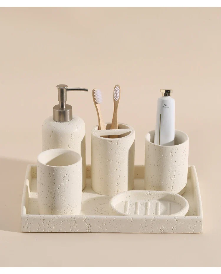 ZenTerra Wabi-Sabi Badezimmer-Set– Europäische Naturstein-Accessoires