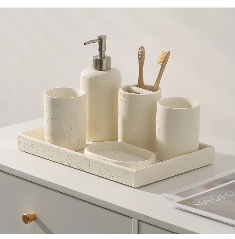 ZenTerra Wabi-Sabi Badezimmer-Set– Europäische Naturstein-Accessoires