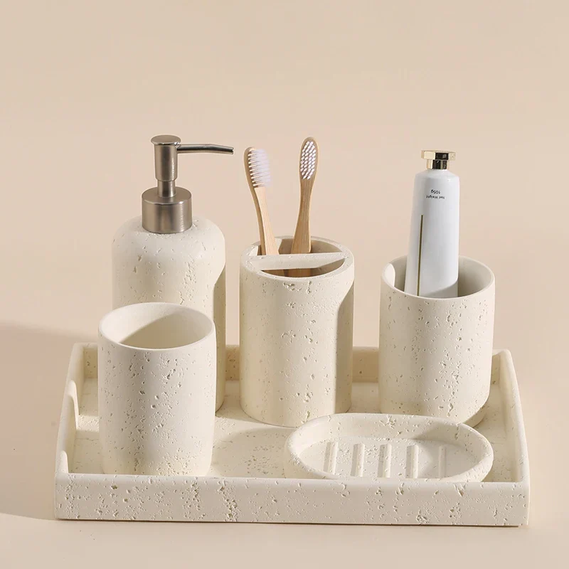 ZenTerra Wabi-Sabi Badezimmer-Set– Europäische Naturstein-Accessoires