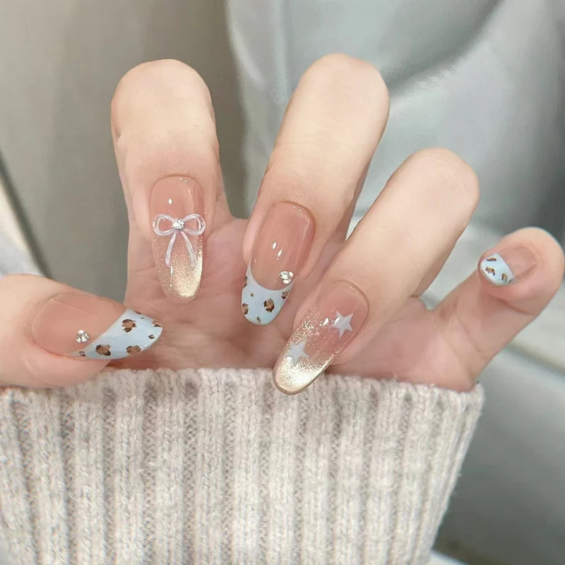 Stylish Press-On Nail Set with Elegant Glitter Accents Stornfield