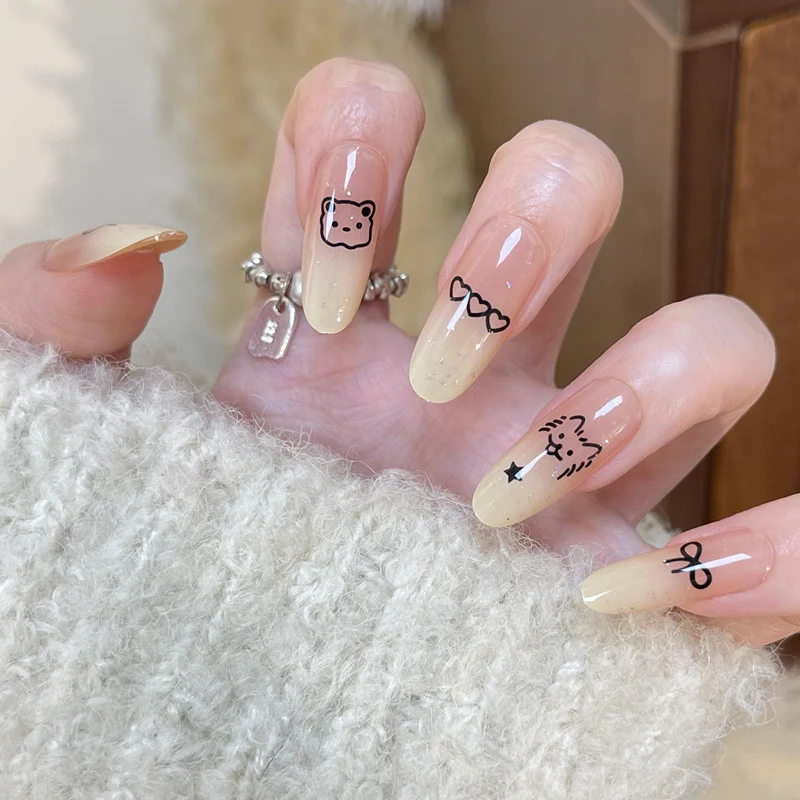 Stylish Press-On Nail Set with Elegant Glitter Accents Stornfield