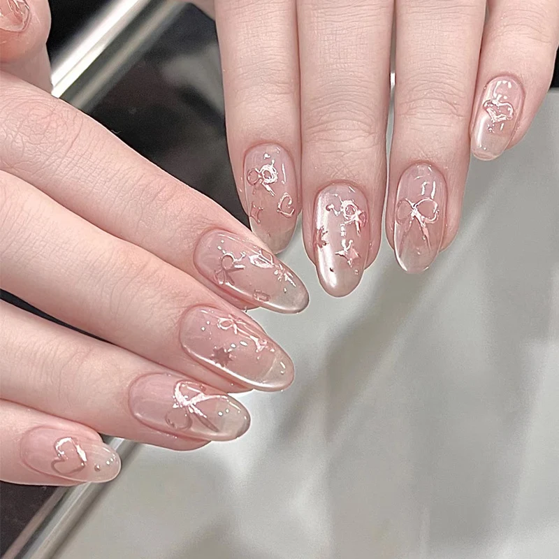 Stylish Press-On Nail Set with Elegant Floral Accents Stornfield