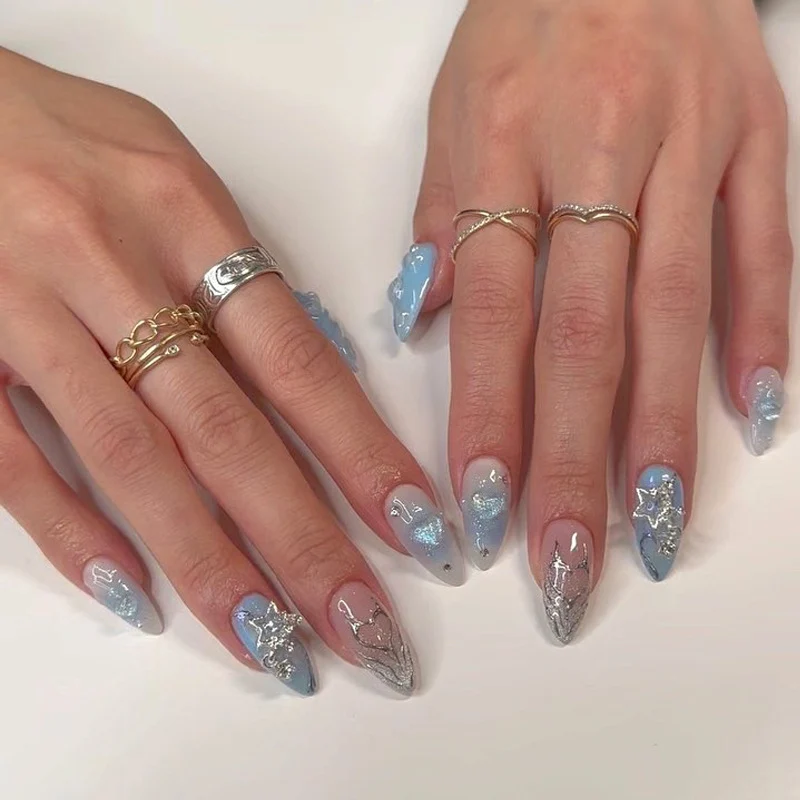Stiletto Press-On Nail Set with Artistic Ocean Theme Stornfield