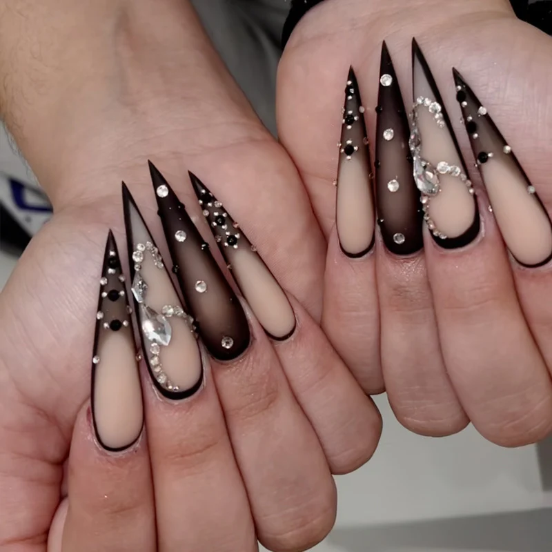 Stiletto Press-On Nail Art Set with Elegant Rhinestone Embellishments Stornfield